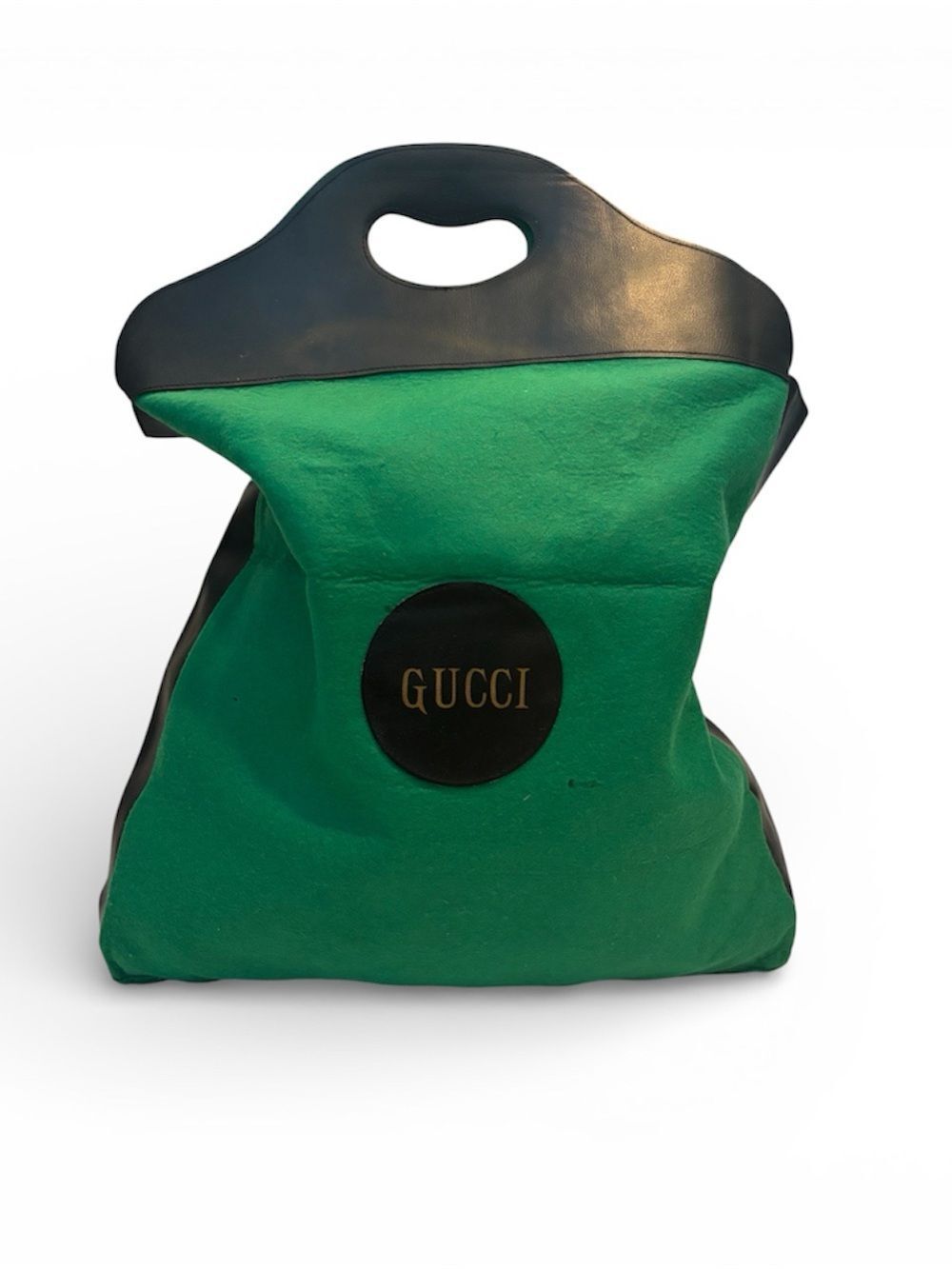 Gucci Green Canvas Shopper with Black Leather Trim